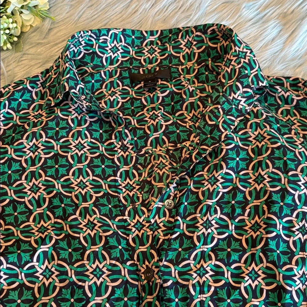 J. Crew Lattice Medallion Popover Silk Blend Blouse sz 2
